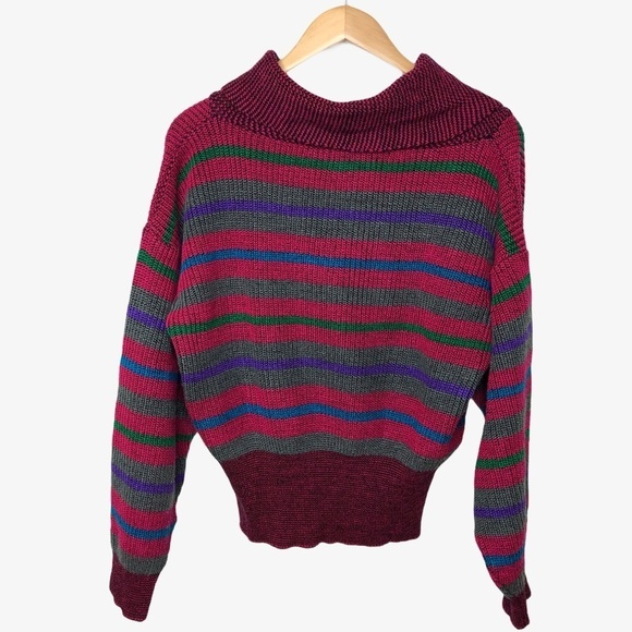 Gitano Vintage Sweater Pink Blouson Sleeve Size 40 Stripe - Picture 5 of 8